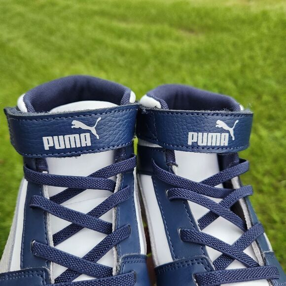 Puma Kids Rebound Blue White Layup Mid-Top Marbled Sole Sneakers Size 2 - Picture 2 of 16